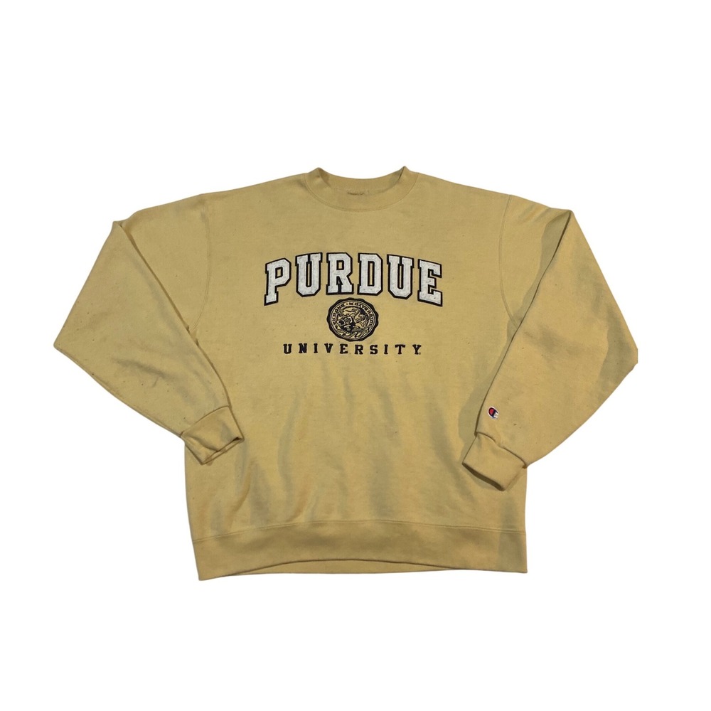 Champion Purdue University Sweatshirt Mens Yellow Embroidered Crewneck Pullover